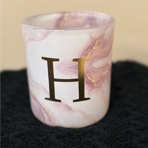 Marble Effect Candle Holder with Initial H